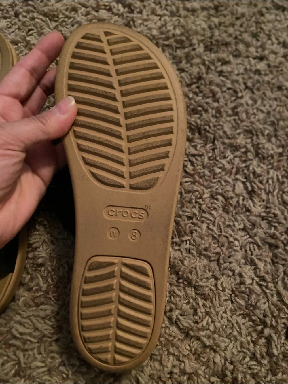 CROCS Two-Strap Slide Sandals in Black and Tan